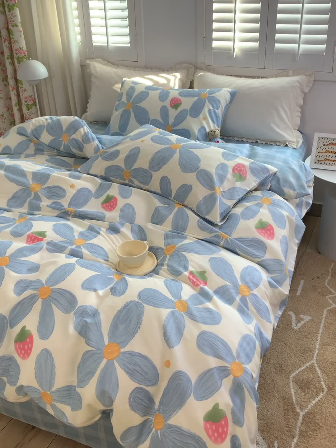 91家纺网 家纺一手货源 找家纺 怡家居 2022新款全棉田园四件套 荷香