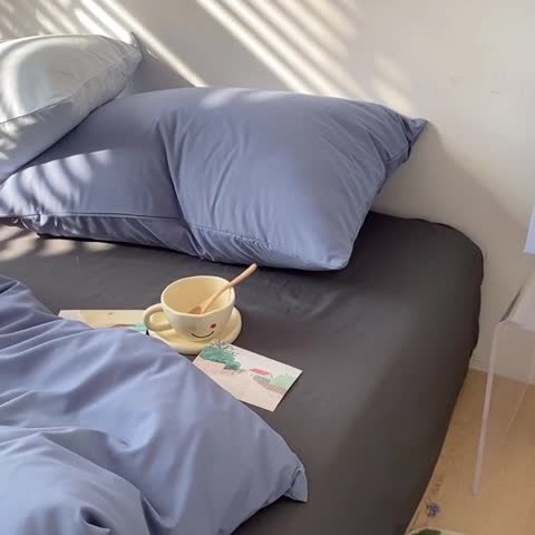 91家纺网 家纺一手货源 找家纺 雨帆 2023新款ins纯色双拼磨毛四件套 深蓝灰