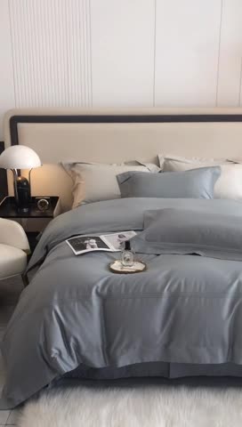 91家纺网 家纺一手货源 找家纺 馨蕊 2022新款100支长绒棉四件套-简系列 简-灰湖绿