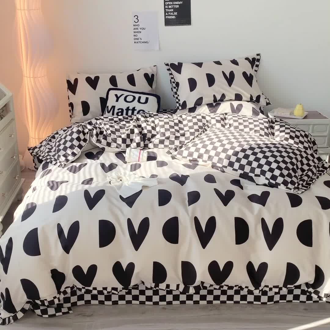 91家纺网 家纺一手货源 找家纺 澳萝拉 2022新款全棉印花花边四件套 点点心动