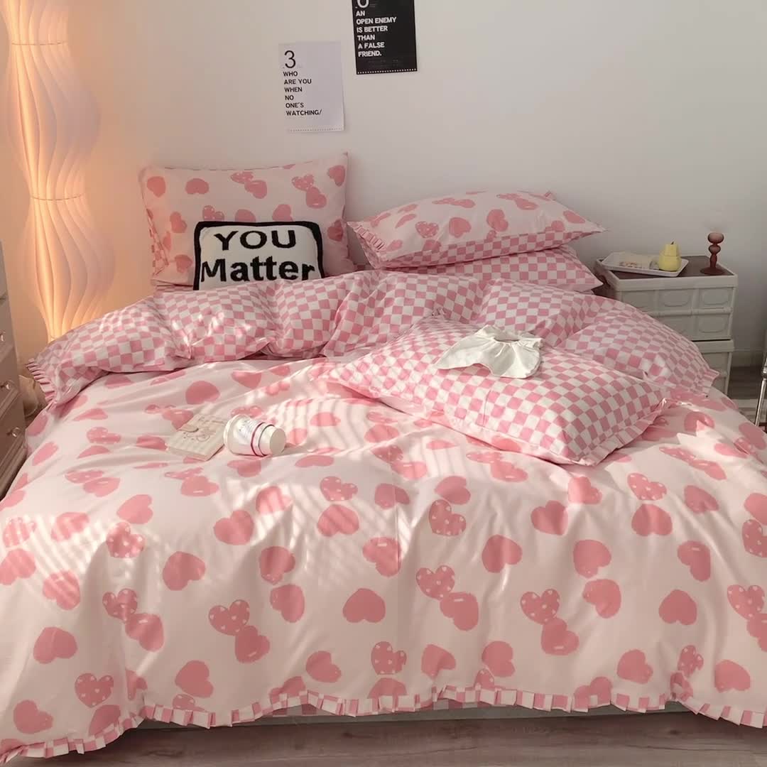 91家纺网 家纺一手货源 找家纺 澳萝拉 2022新款全棉印花花边四件套 心动初恋