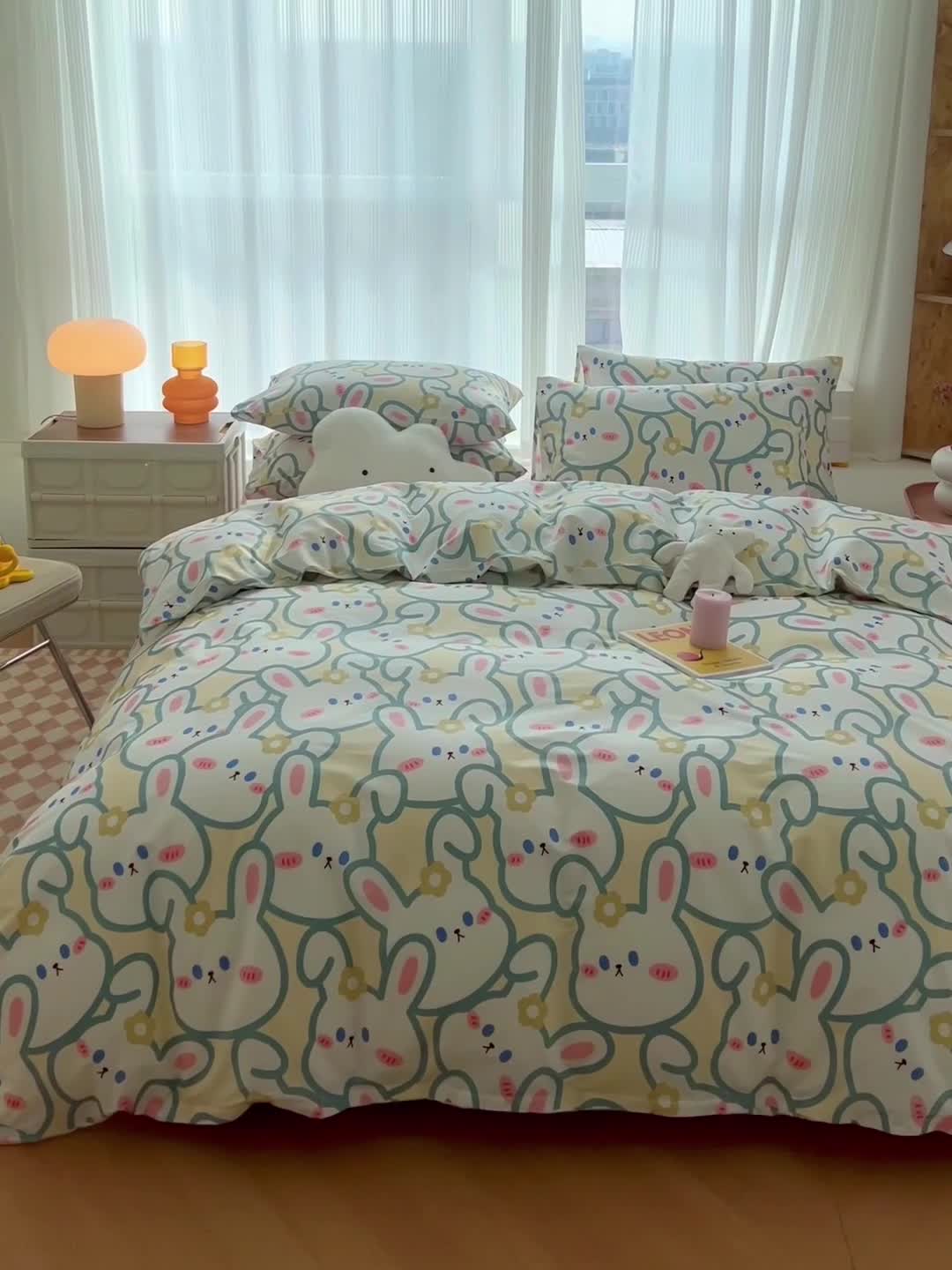 91家纺网 家纺一手货源 找家纺 感遇家纺 2022新款全棉印花四件套 兔宝宝