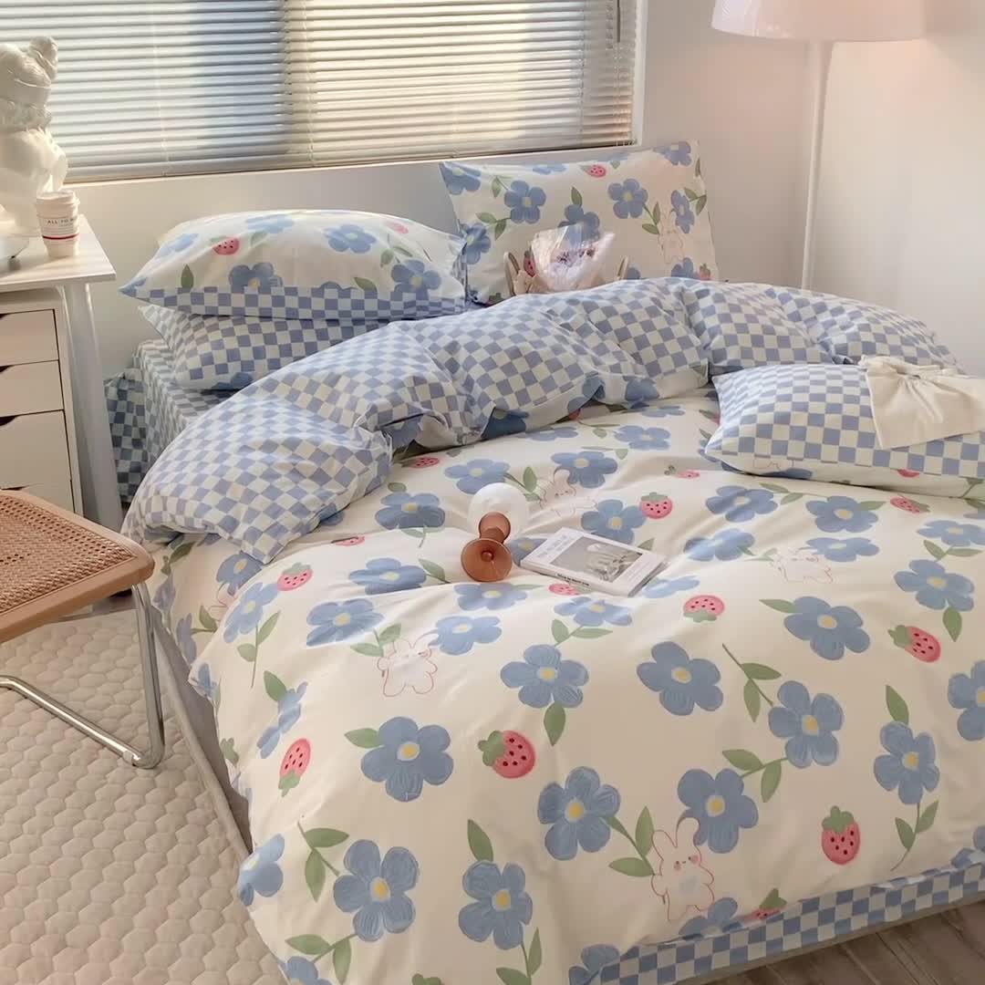 91家纺网 家纺一手货源 找家纺 澳萝拉 2023新款全棉印花四件套会员减5元 草莓花园