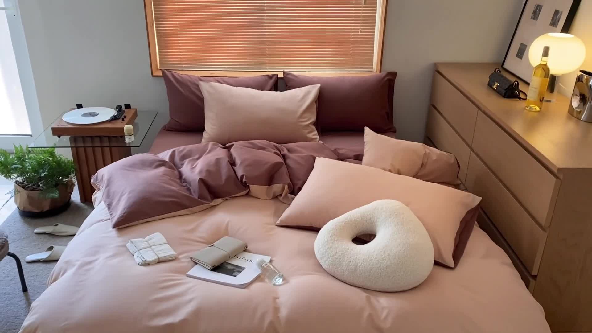 91家纺网 家纺一手货源 找家纺 （总）窝米 2022春季新品素色双拼水洗棉系列四件套