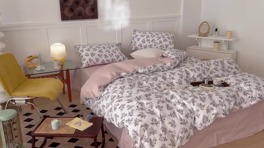 91家纺网 家纺一手货源 找家纺 昔可家纺 2022新款13372全棉普通款花花系列四件套 素雅花