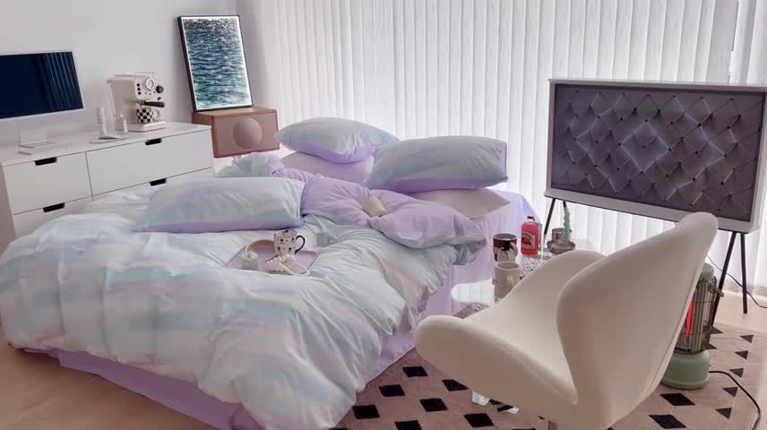 91家纺网 家纺一手货源 找家纺 昔可家纺 2022新款13372全棉普通款简约ins四件套 蓝色星河