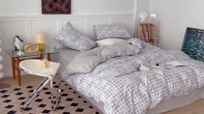 91家纺网 家纺一手货源 找家纺 昔可家纺 2022新款13372全棉普通款简约ins四件套 简约盐系蓝