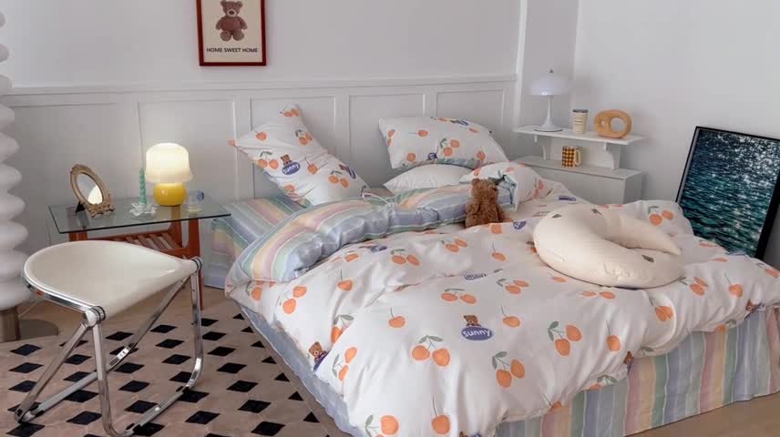 91家纺网 家纺一手货源 找家纺 昔可家纺 2022新款13372全棉普通款卡通四件套 樱桃小熊