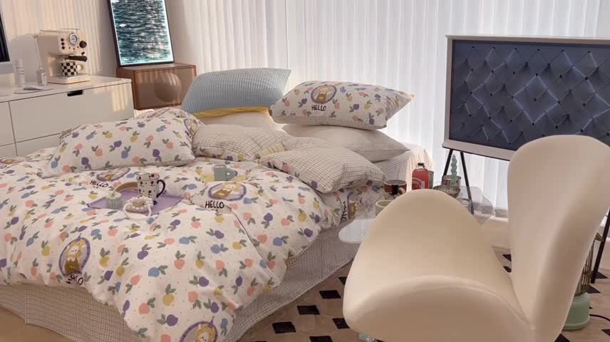 91家纺网 家纺一手货源 找家纺 昔可家纺 2022新款13372全棉普通款卡通四件套 狮子萝卜