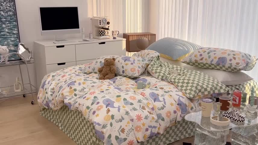 91家纺网 家纺一手货源 找家纺 昔可家纺 2022新款13372全棉普通款卡通四件套 海底鲸鱼