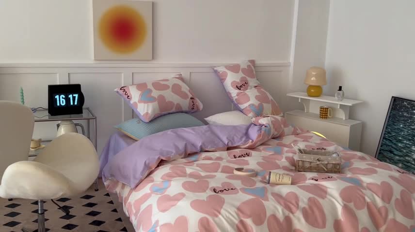 91家纺网 家纺一手货源 找家纺 总昔可家纺 2022新款13372全棉普通款爱心系列四件套