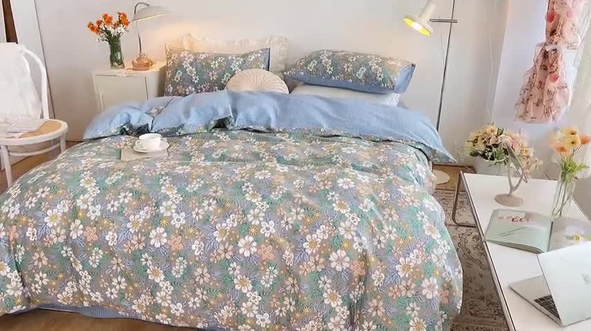 91家纺网 家纺一手货源 找家纺 沐棉家居 2022新款全棉13370印花四件套直播爆款 瑞丽