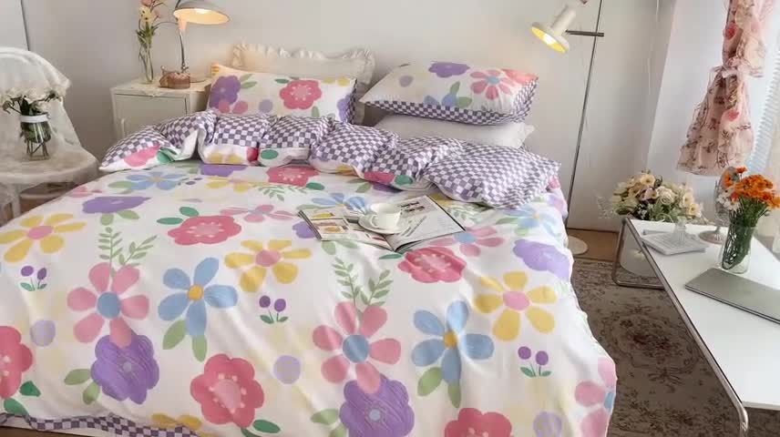 91家纺网 家纺一手货源 找家纺 沐棉家居 2022新款全棉13370印花四件套直播爆款 陌颜-粉