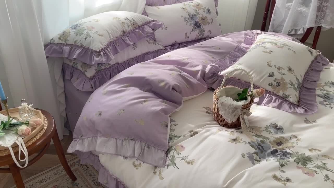 91家纺网 家纺一手货源 找家纺 棉生活 2025新款洛丽塔花边款全棉四件套 栀子花开