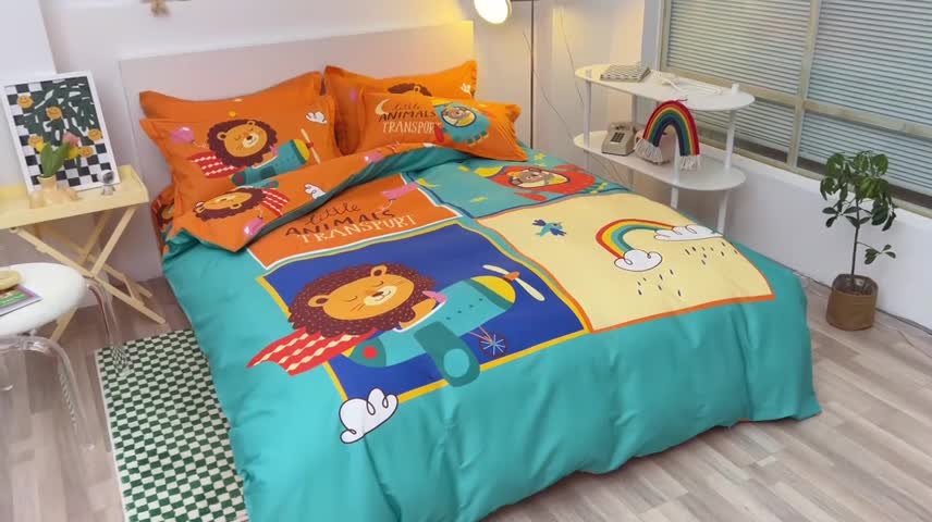 91家纺网 家纺一手货源 找家纺 金爱家 2023新款大版纯棉卡通四件套 五彩斑斓