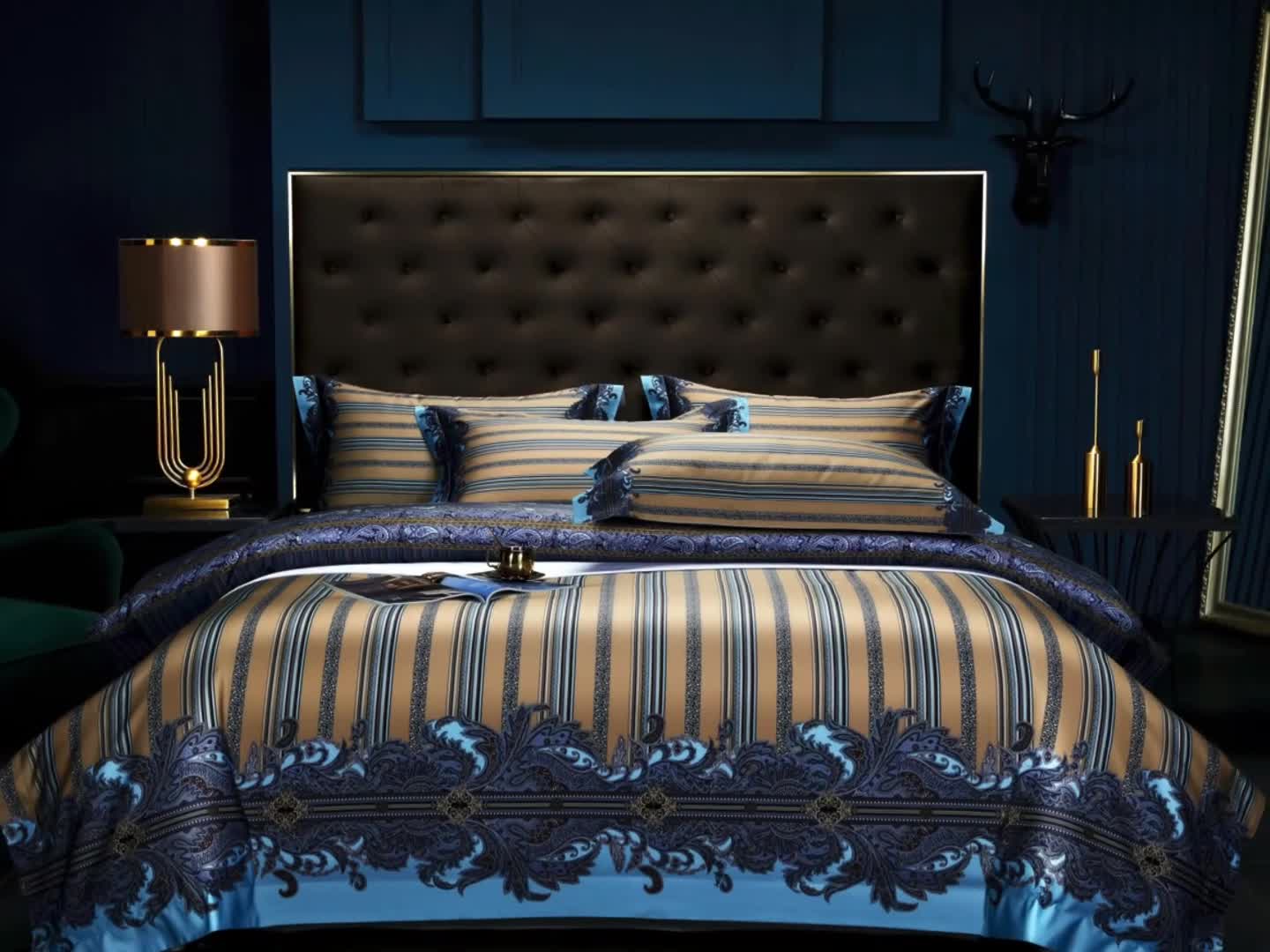 91家纺网 家纺一手货源 找家纺 缔缦家纺 2022新款长绒棉数码印花四件套 流金岁月