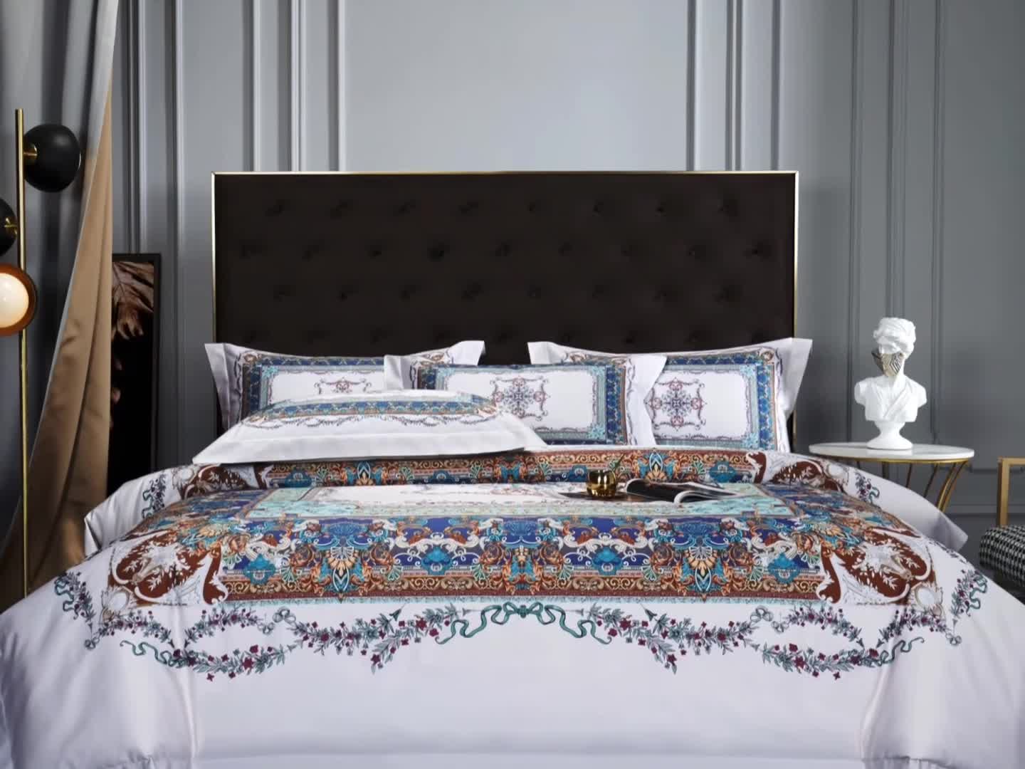 91家纺网 家纺一手货源 找家纺 缔缦家纺 2022新款长绒棉数码印花四件套 洛卡芙