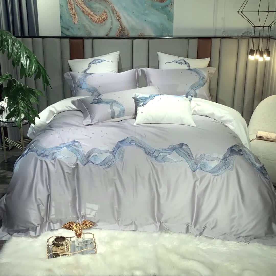 91家纺网 家纺一手货源 找家纺 缔缦家纺 2022新款100s澳棉刺绣系列四件套-奥赛 奥赛 星河灰