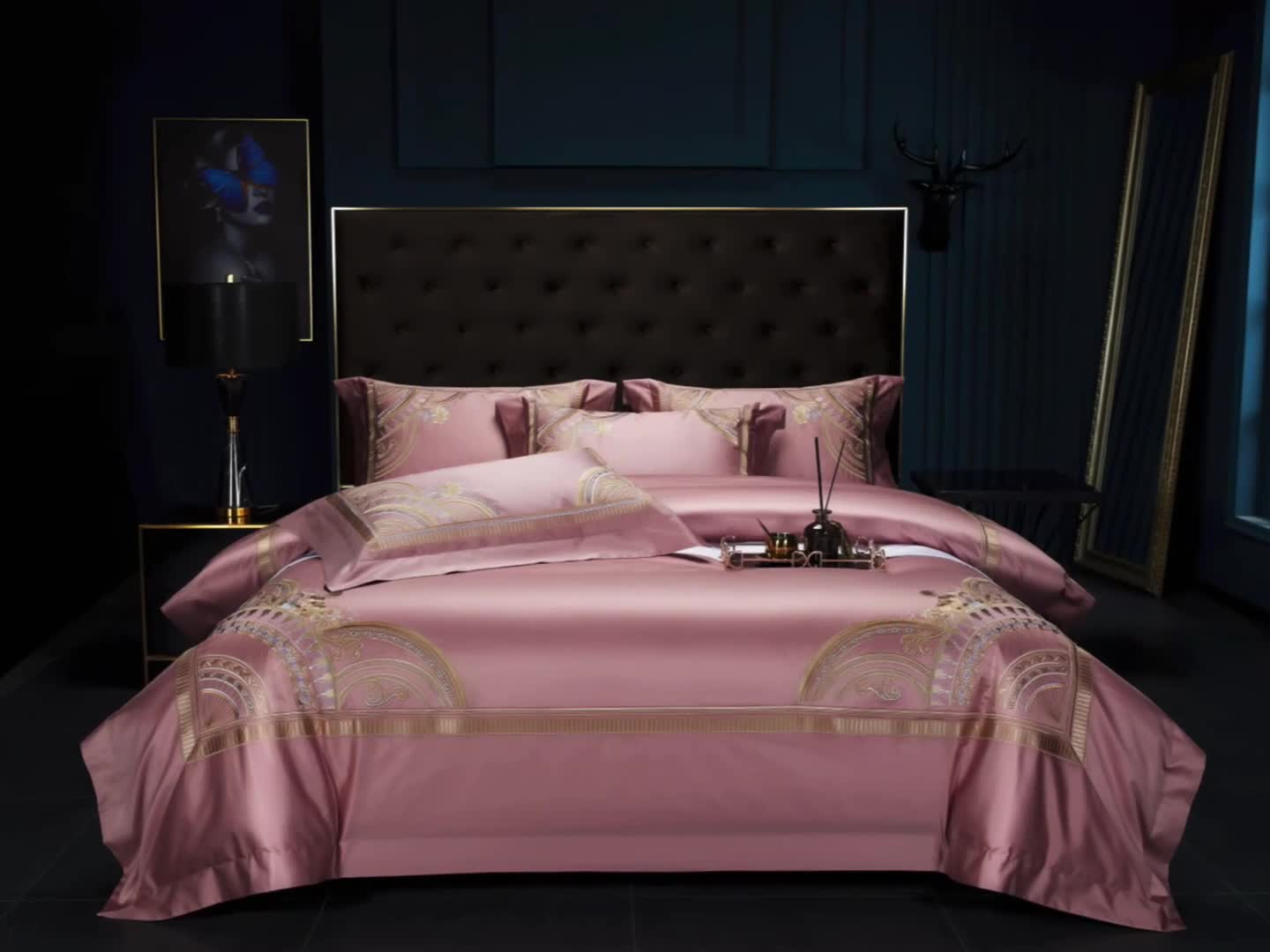 91家纺网 家纺一手货源 找家纺 缔缦家纺 2022新款100s长绒棉刺绣系列四件套-巴赫 粉