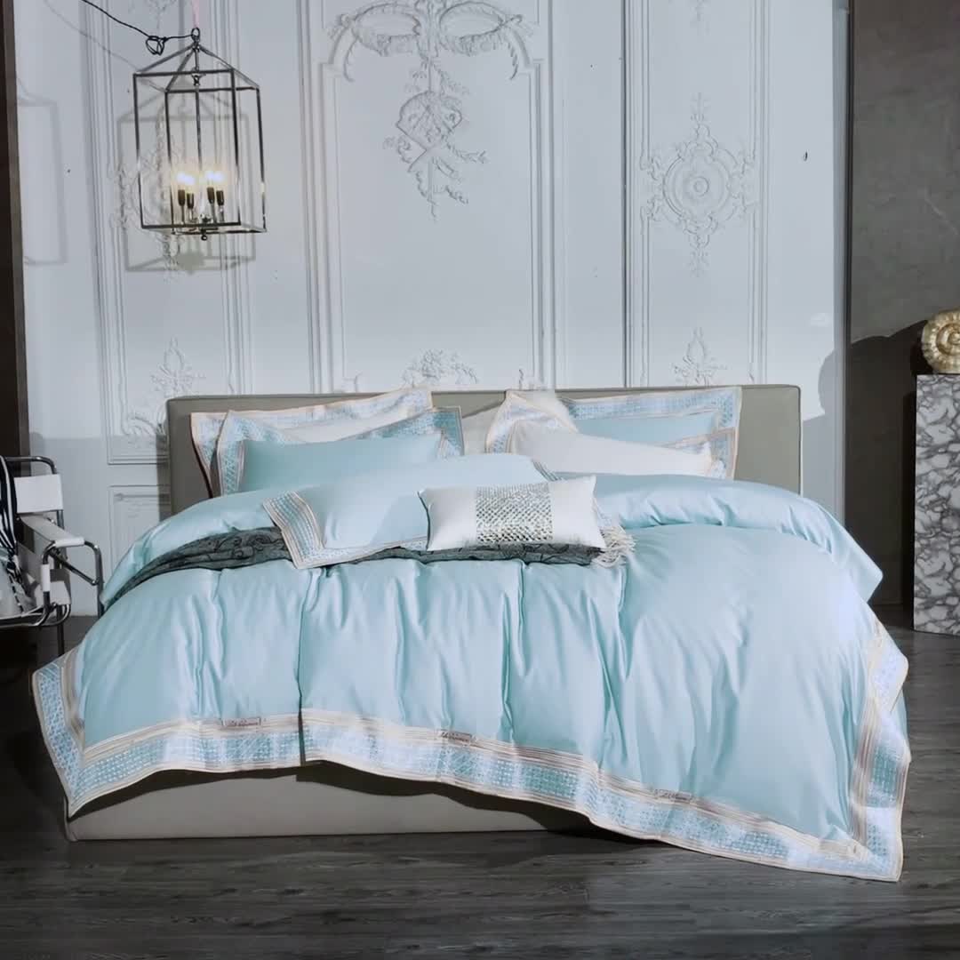 91家纺网 家纺一手货源 找家纺 缔缦家纺 2022新款100s澳棉刺绣系列四件套-卡萨帝兰色