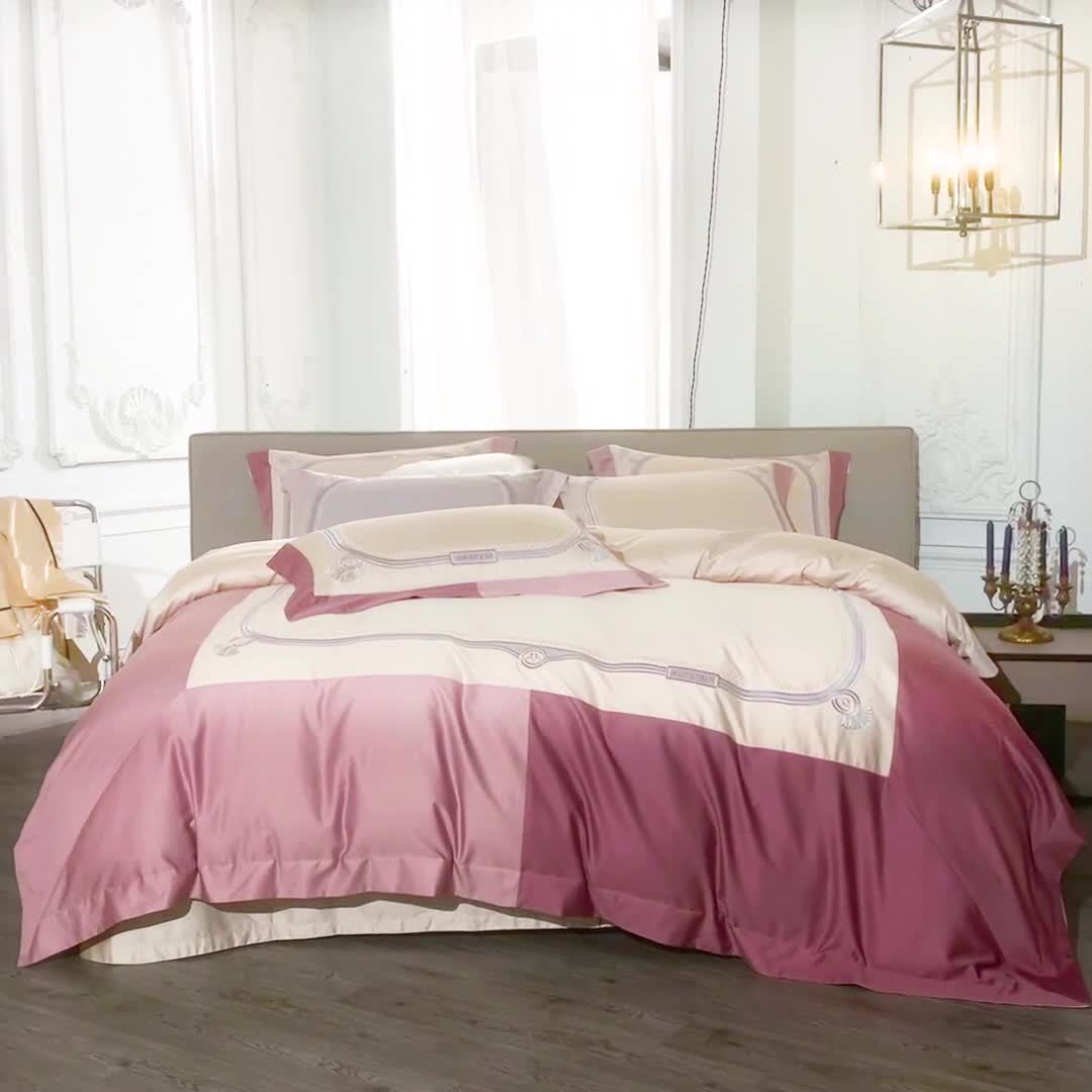 91家纺网 家纺一手货源 找家纺 缔缦家纺 2022新款100s澳棉刺绣系列四件套-拉斐尔 燕麦紫