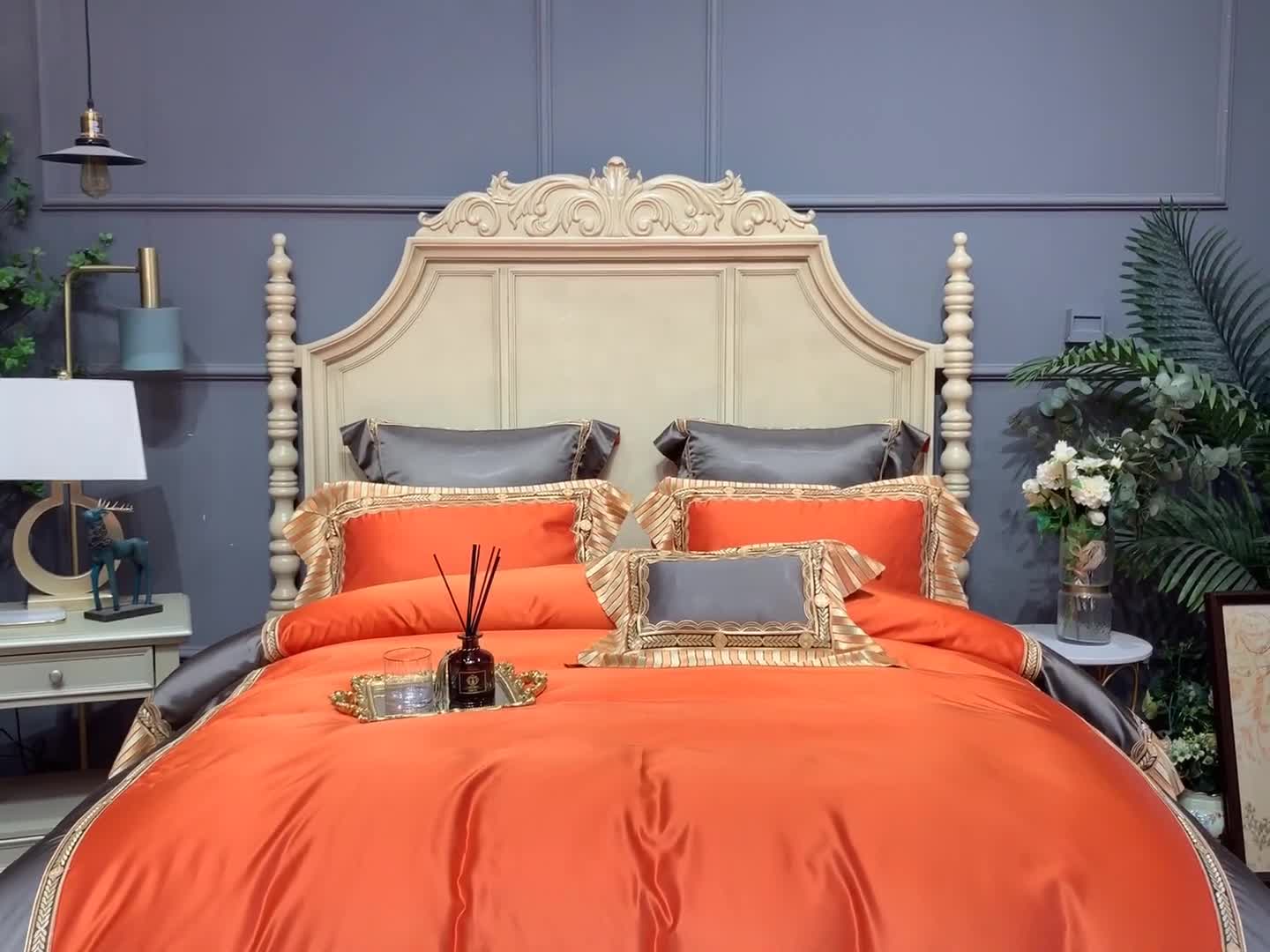 91家纺网 家纺一手货源 找家纺 缔缦家纺 2022新款重磅真丝棉系列四件套-北欧之旅 金橘