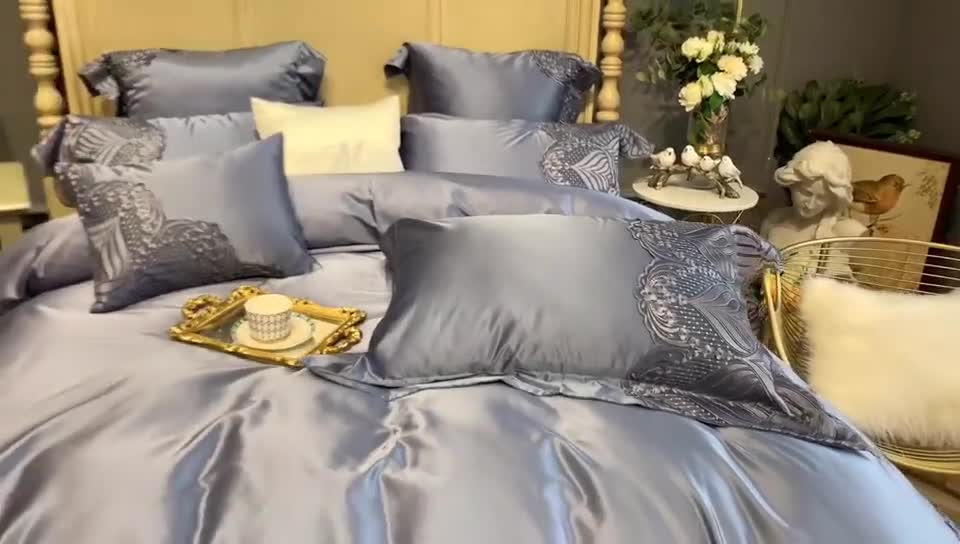 91家纺网 家纺一手货源 找家纺 缔缦家纺 2022新款重磅真丝棉系列四件套-艾琳娜 紫灰色