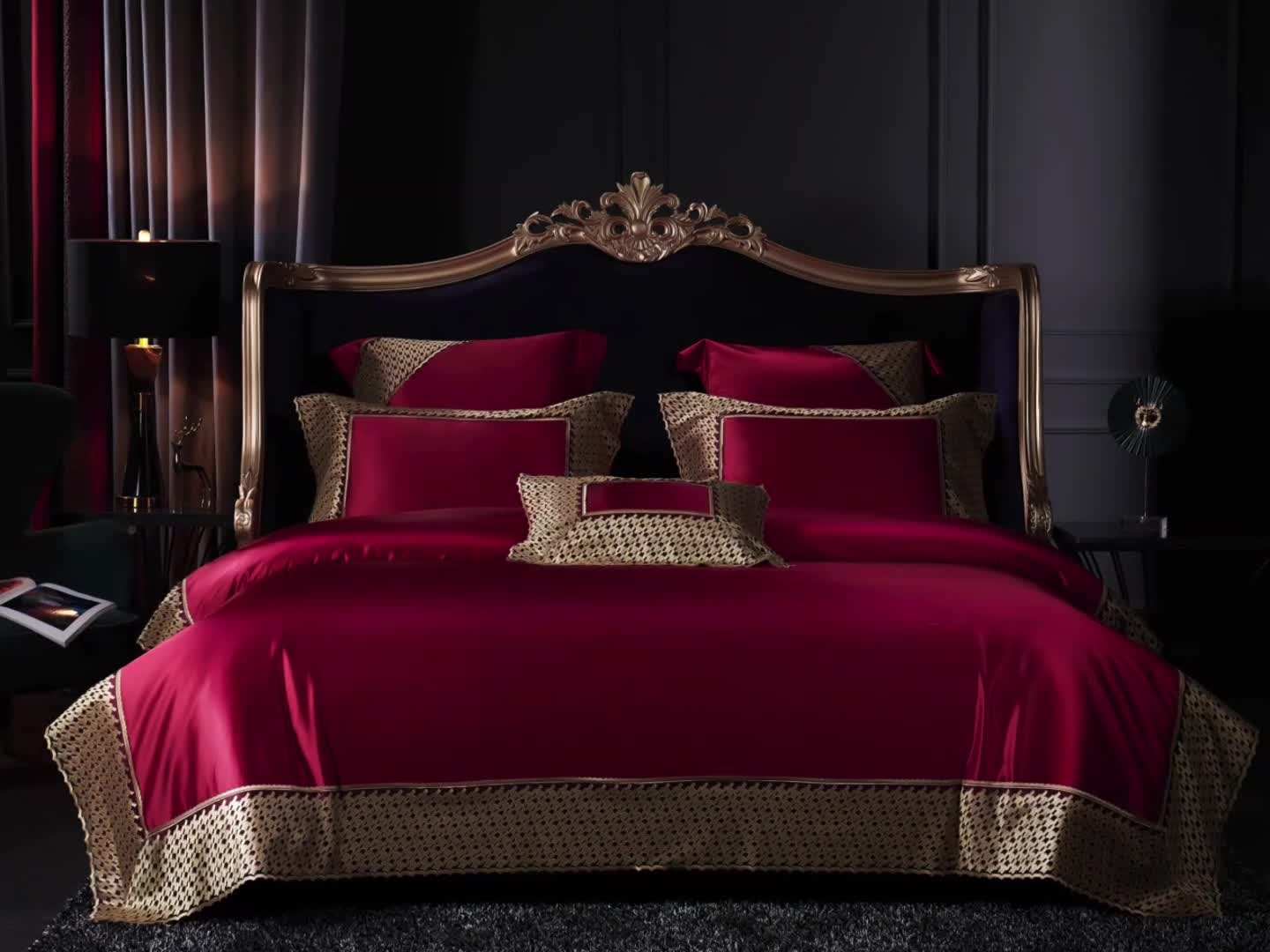 91家纺网 家纺一手货源 找家纺 缔缦家纺 2022新款重磅真丝棉系列四件套-幻影 酒红