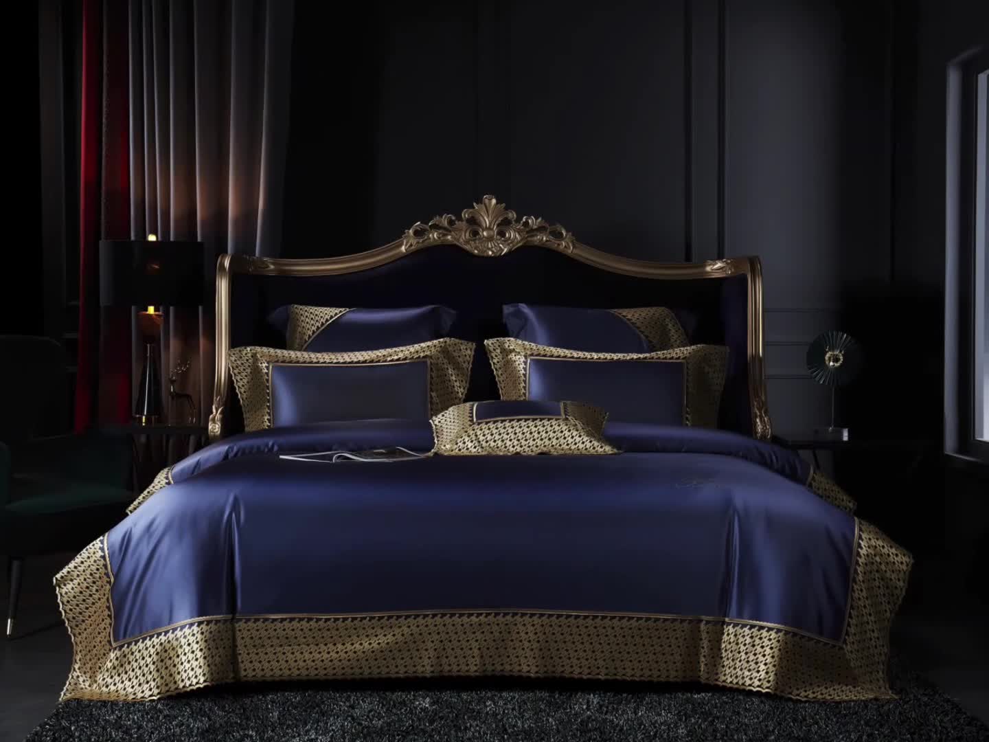 91家纺网 家纺一手货源 找家纺 缔缦家纺 2022新款重磅真丝棉系列四件套-幻影 深蓝