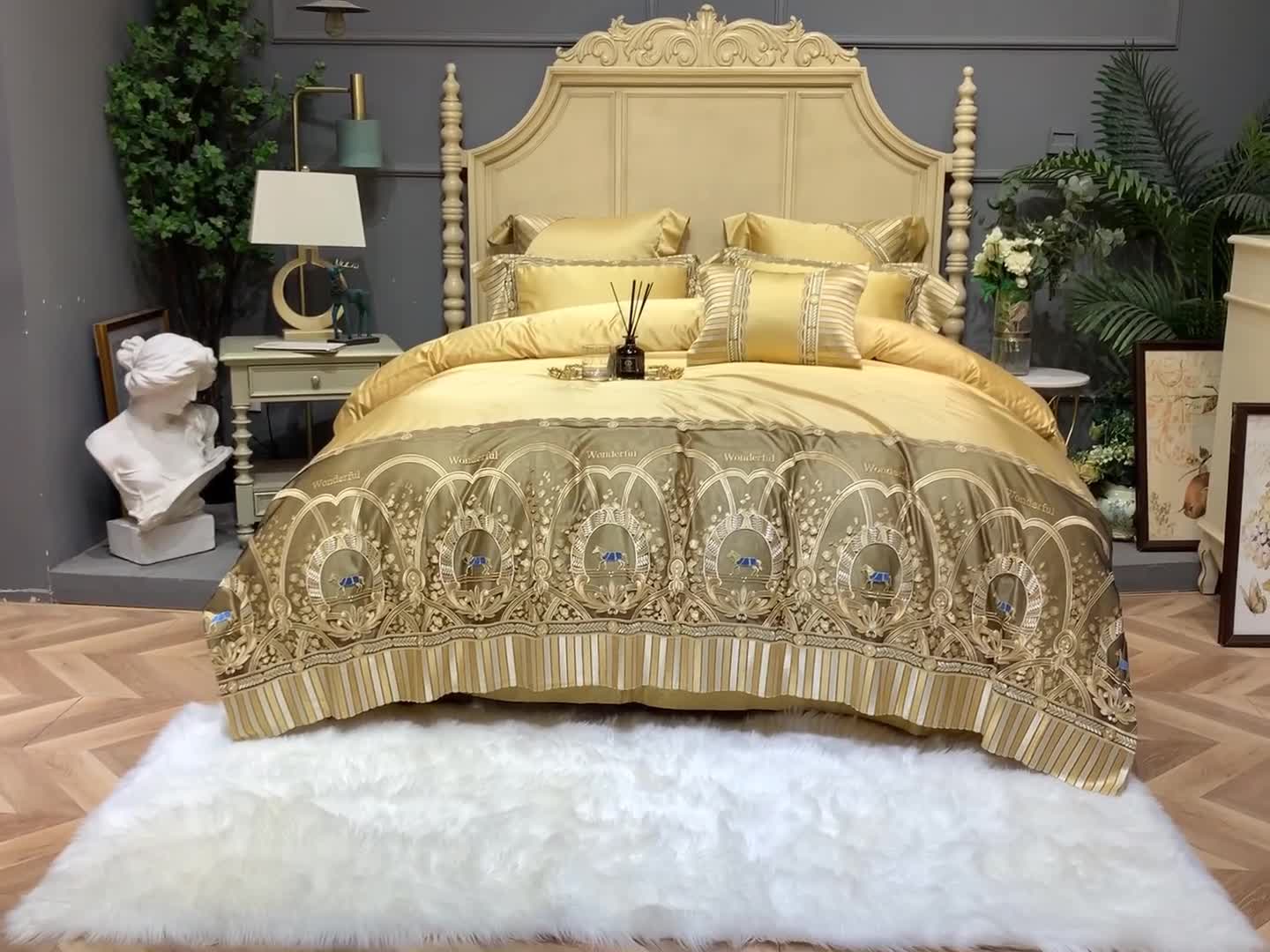 91家纺网 家纺一手货源 找家纺 缔缦家纺 2022新款重磅真丝棉系列四件套-罗马大道 金黄