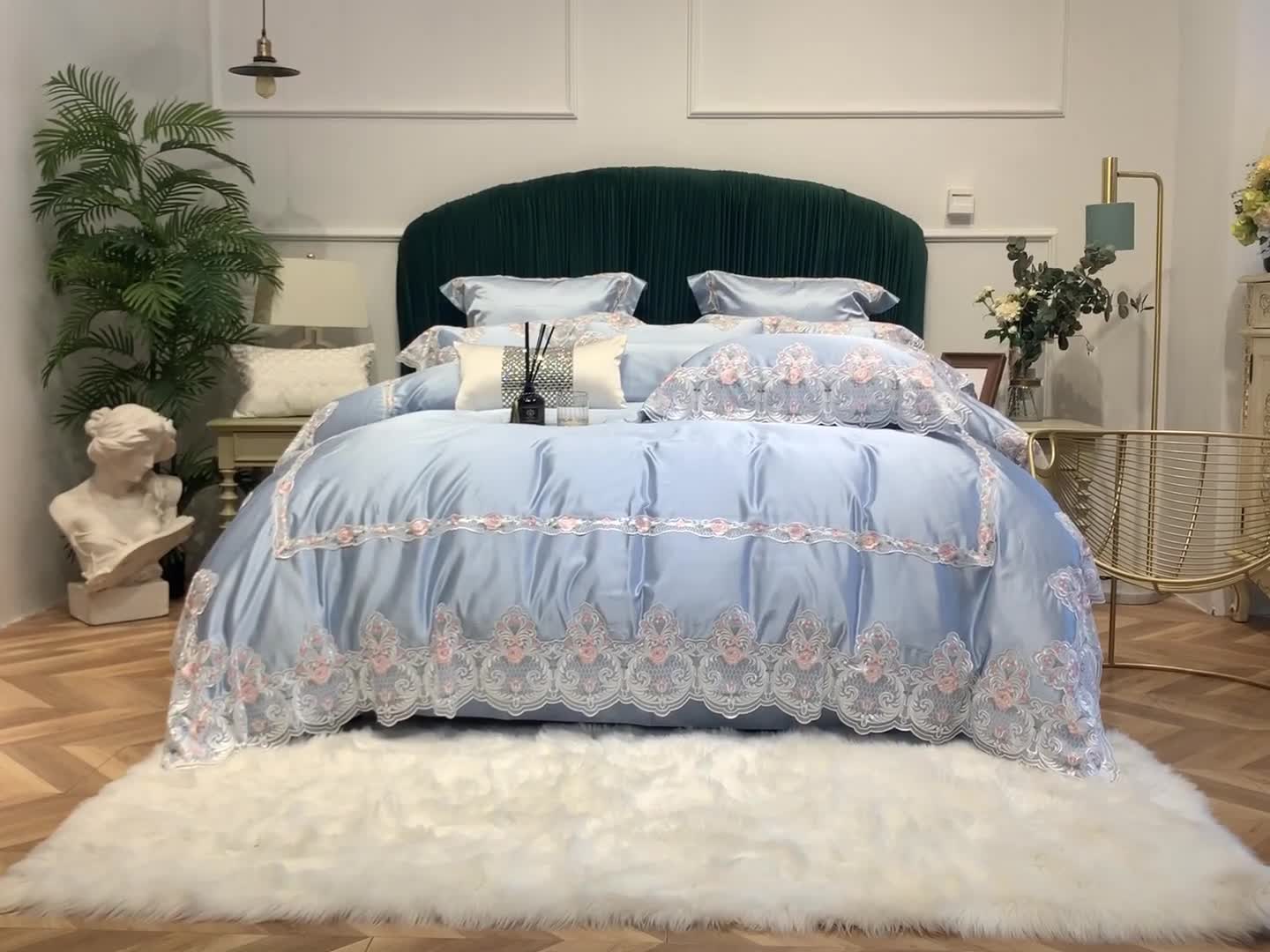 91家纺网 家纺一手货源 找家纺 缔缦家纺 2022新款重磅真丝棉系列四件套-蒙娜丽莎 蓝