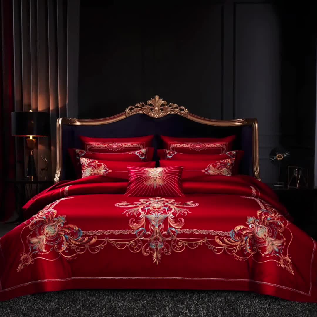 91家纺网 家纺一手货源 找家纺 缔缦 2022新款全棉婚庆系列四件套多件套 金色华尔兹场景1