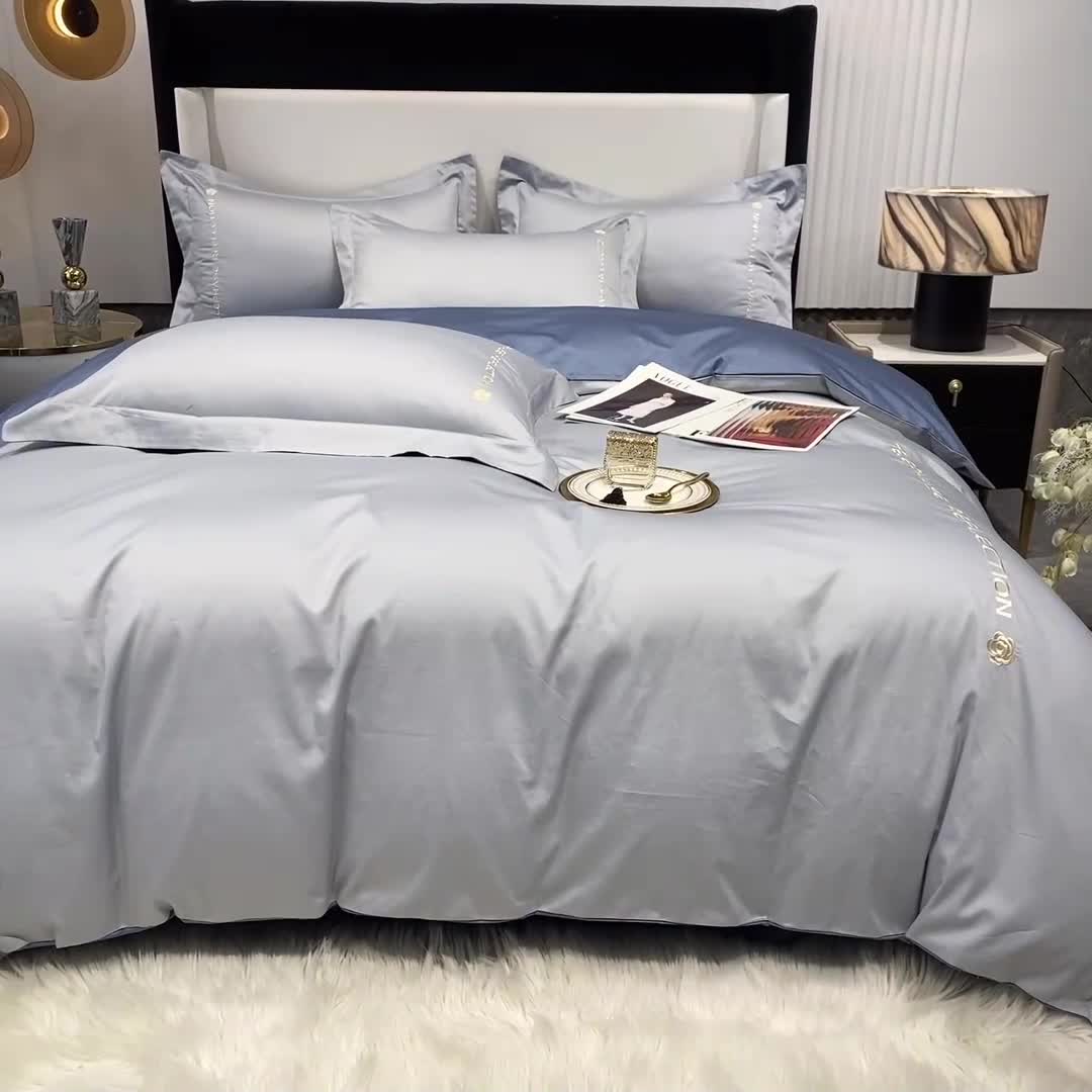 91家纺网 家纺一手货源 找家纺 蓝巢家纺 2022新款100支长绒棉四件套 邂逅-天空蓝