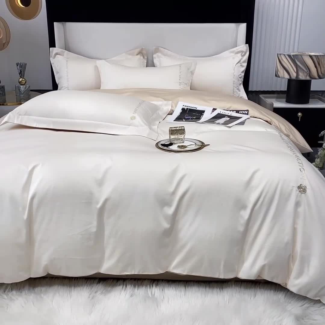 91家纺网 家纺一手货源 找家纺 蓝巢家纺 2022新款100支长绒棉四件套 邂逅-奶昔白