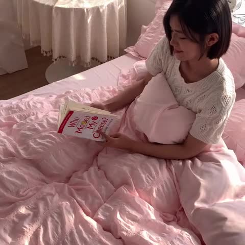 91家纺网 家纺一手货源 找家纺 ab家纺 2023新款泡泡纱水洗棉四件套 泡泡纱香叶粉