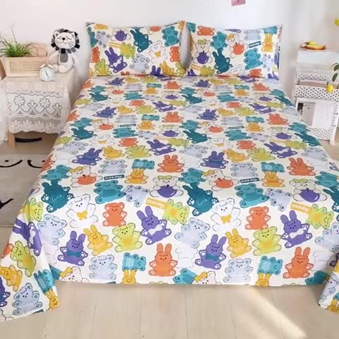 91家纺网 家纺一手货源 找家纺 首爱家纺 2025新款直播款13070纯棉斜纹床单全棉 可爱熊