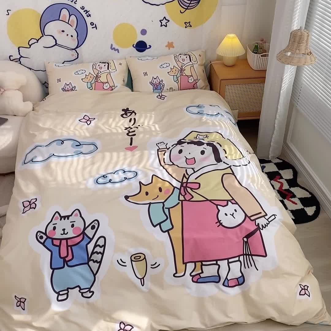 91家纺网 家纺一手货源 找家纺 窝米 2022新款春季13372大版卡通全棉系列 桃太郎日记