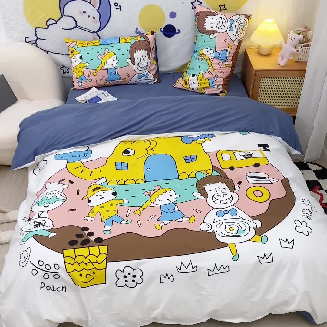 91家纺网 家纺一手货源 找家纺 窝米 2022新款春季13372大版卡通全棉系列 甜甜圈