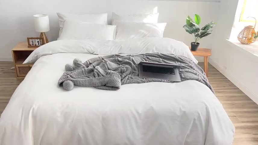 91家纺网 家纺一手货源 找家纺 极梦2025新款40S纯棉长绒棉纯色全棉四件套喷气三件套 白色