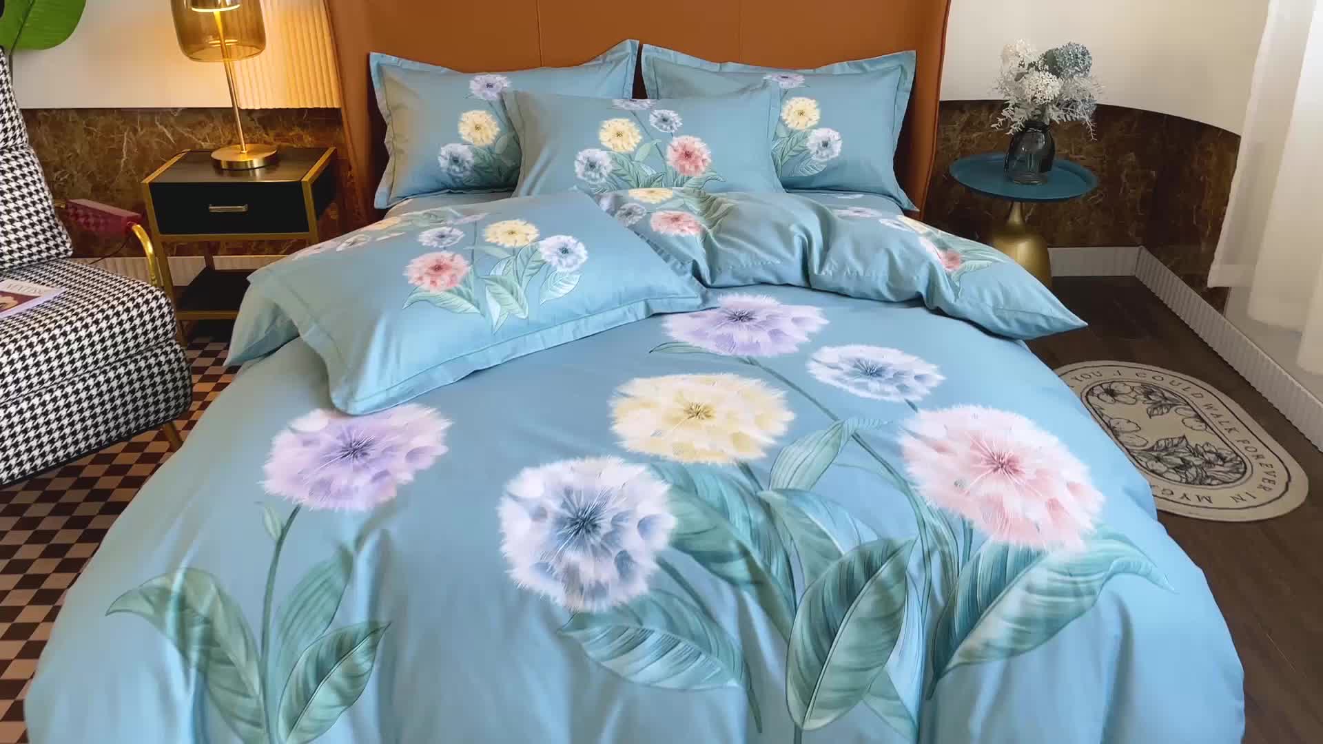 91家纺网 家纺一手货源 找家纺 金爱家 2023新款大版13372全棉花卉系列四件套 俏佳人兰