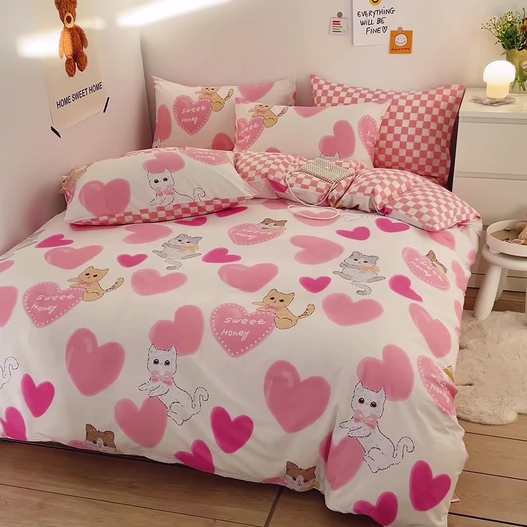 91家纺网 家纺一手货源 找家纺 安哆啦 2022春夏新款13372全棉四件套 小甜猫