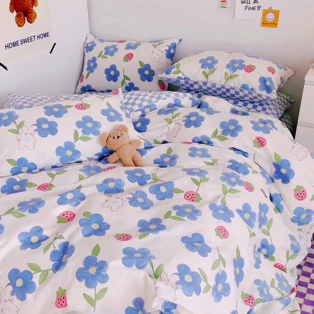 91家纺网 家纺一手货源 找家纺 安哆啦 2022春夏新款13372全棉四件套 蓝色心情