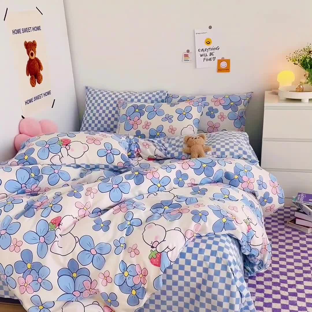 91家纺网 家纺一手货源 找家纺 安哆啦 2022春夏新款13372全棉四件套 洛丽熊