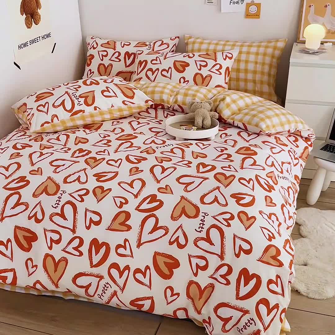 91家纺网 家纺一手货源 找家纺 安哆啦 2022春夏新款13372全棉四件套 美心桔