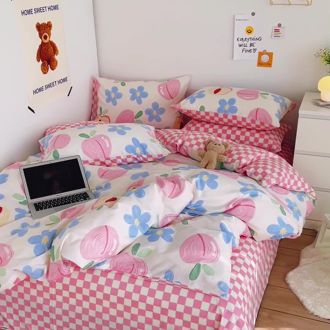 91家纺网 家纺一手货源 找家纺 安哆啦 2022春夏新款13372全棉四件套 蜜桃格格