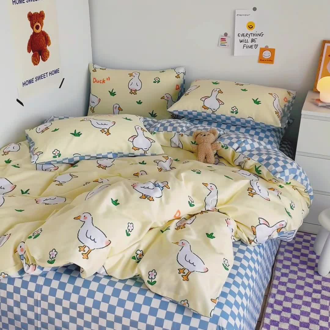 91家纺网 家纺一手货源 找家纺 安哆啦 2022春夏新款13372全棉四件套 呆萌鸭