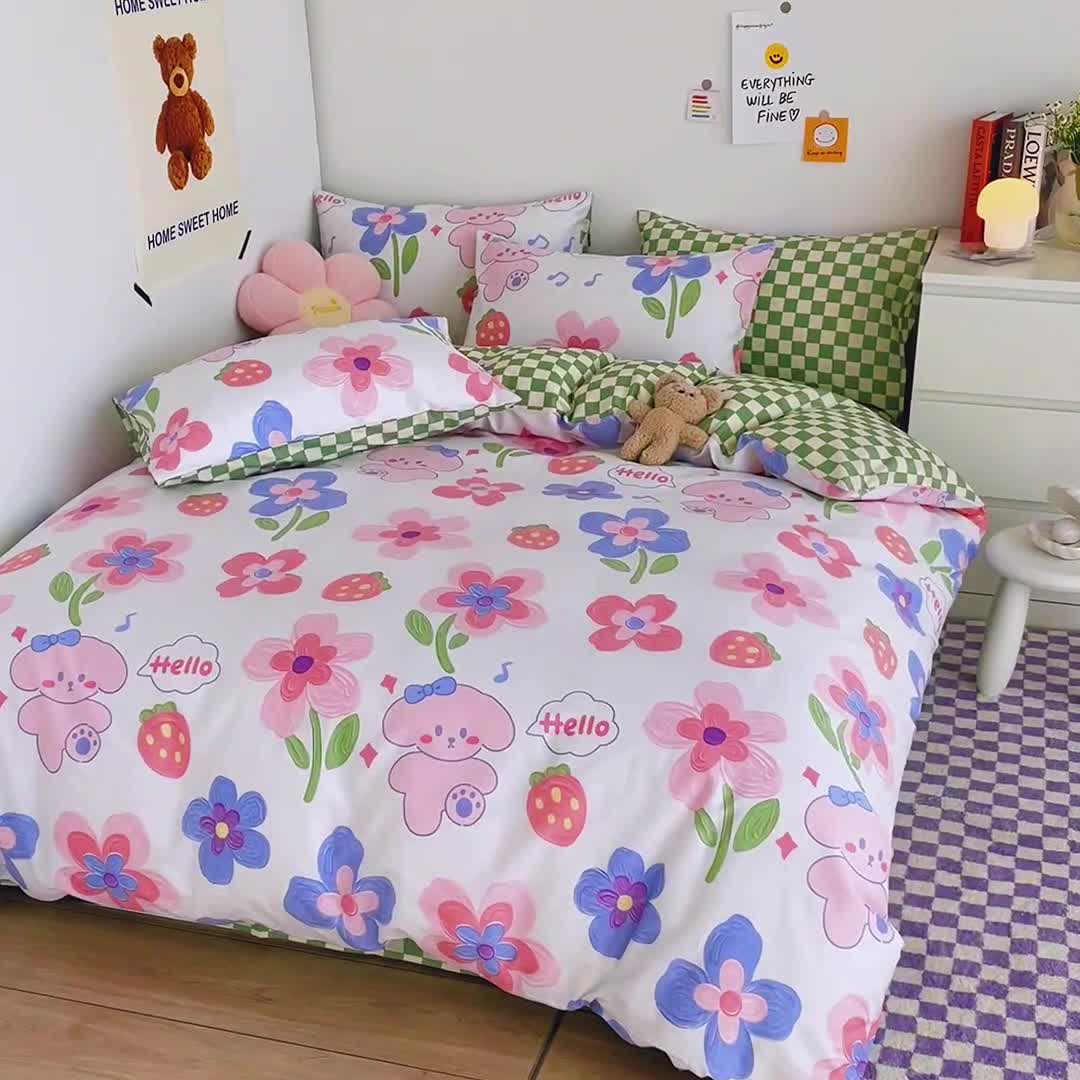 91家纺网 家纺一手货源 找家纺 安哆啦 2022春夏新款13372全棉四件套 花间徜徉