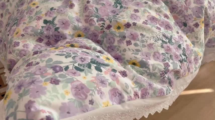 91家纺网 家纺一手货源 找家纺 昔可家纺 2022新款全棉仙仙蕾丝碎花四件套 醉梨花紫