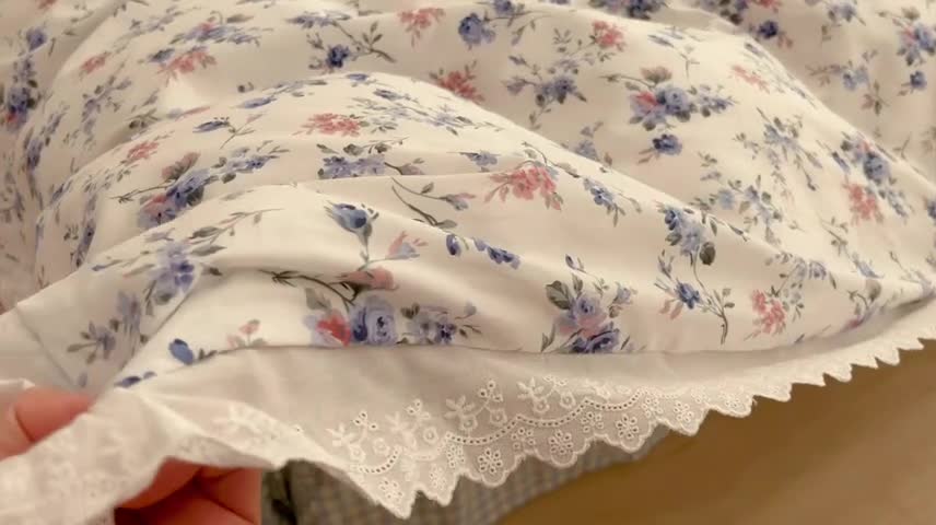 91家纺网 家纺一手货源 找家纺 昔可家纺 2022新款全棉仙仙蕾丝碎花四件套 缇香