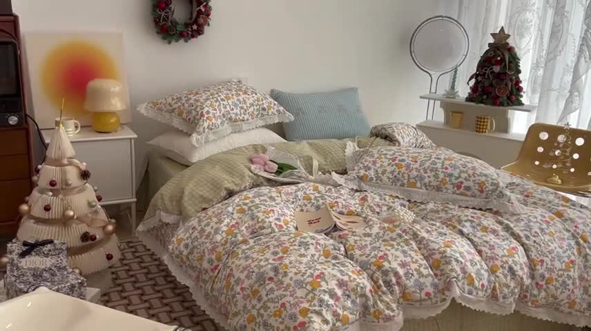 91家纺网 家纺一手货源 找家纺 （总）昔可家纺 2022新款全棉仙仙蕾丝碎花四件套